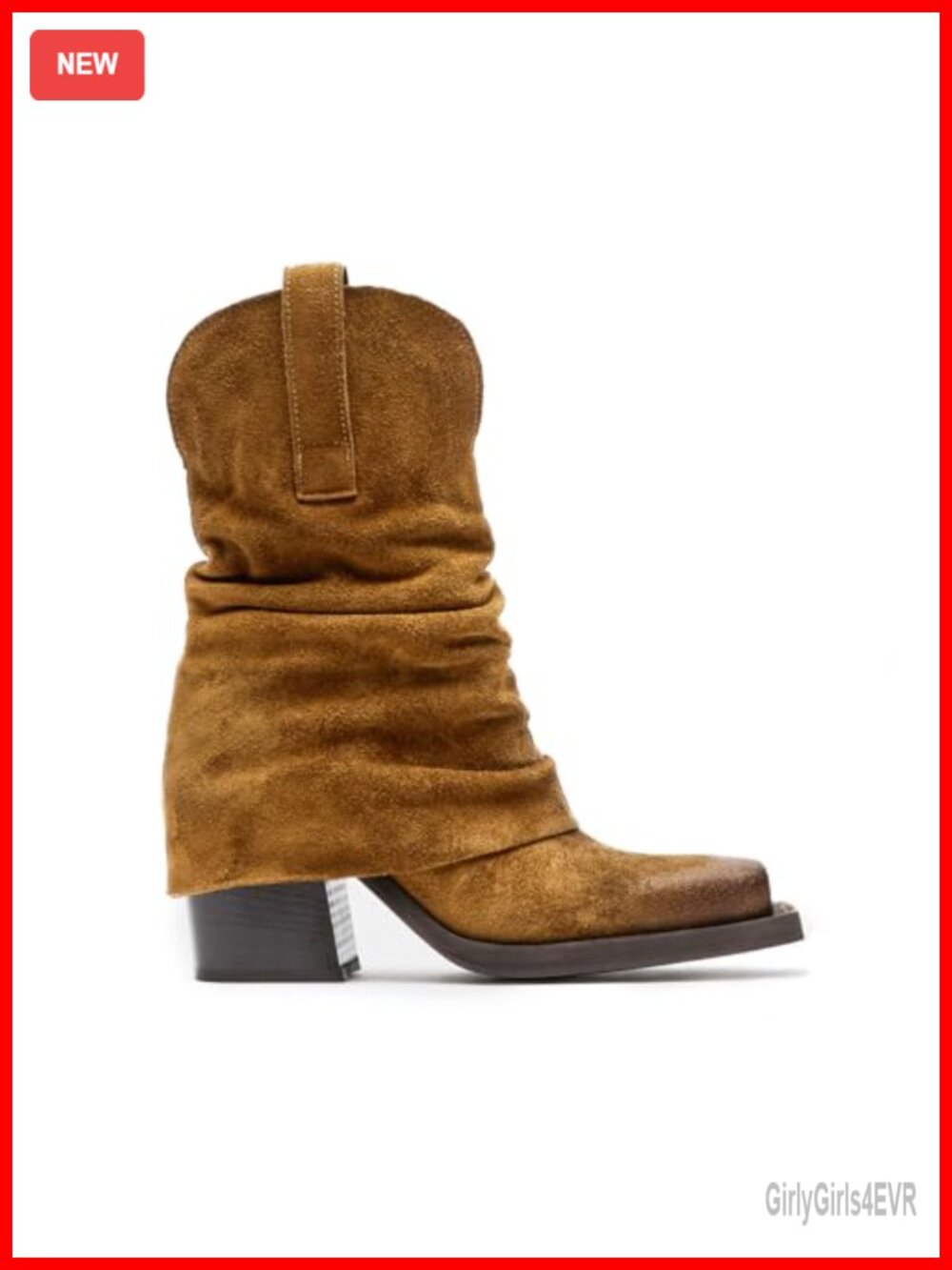 Faux Suede Fold Over Boots Square Toe Chunky Block Heel Mid Calf Pull On